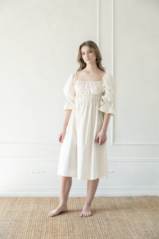 Clara dress in ivory cotton