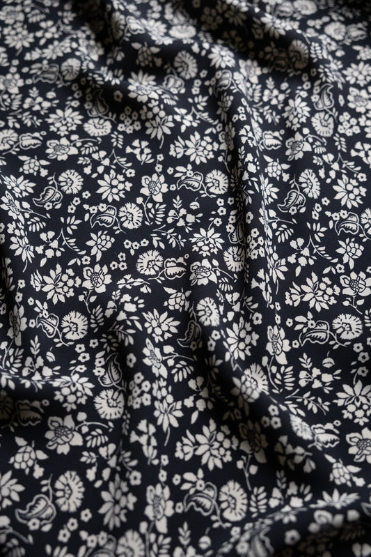 Black and ivory dead stock floral viscose